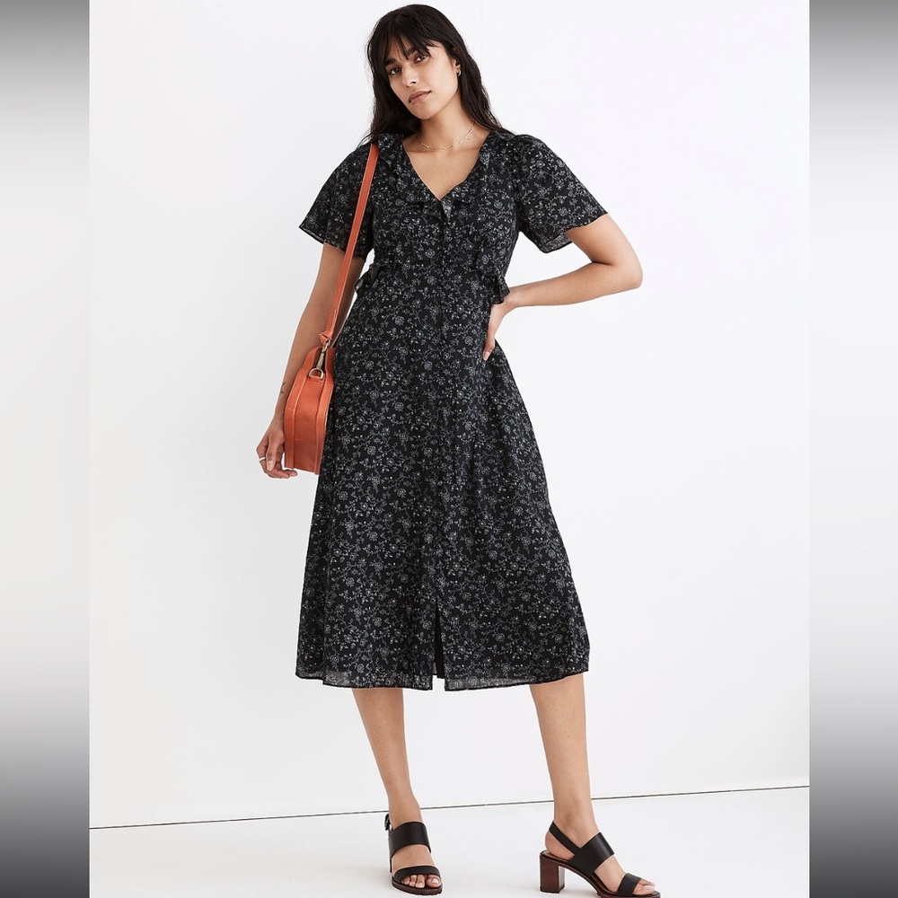 NWOT Madewell Ruffled Tiered Midi Dress in Dotted Vines